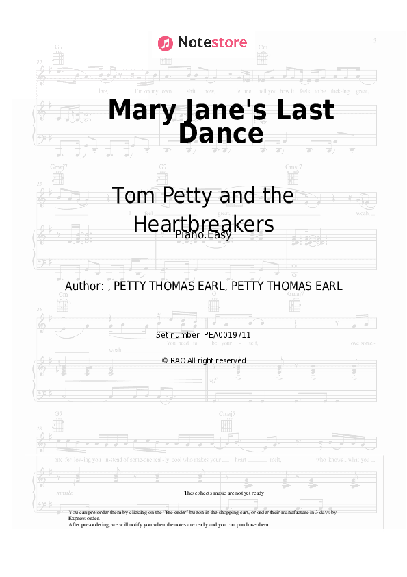 Mary Jane's Last Dance - Tom Petty and the Heartbreakers Piano Sheet Music Easy - Piano.Easy