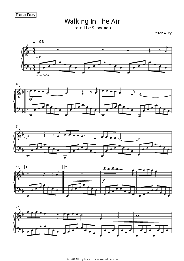 Walking in the Air (from 'The Snowman') - Peter Auty, Howard Blake Piano Sheet Music Easy - Piano.Easy