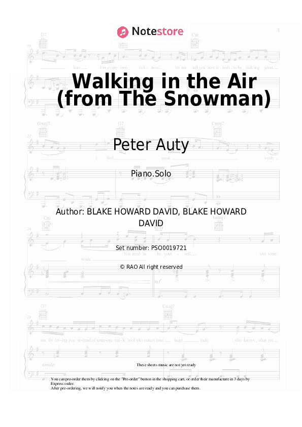 Walking in the Air (from 'The Snowman') - Peter Auty, Howard Blake Piano Sheet Music - Piano.Solo