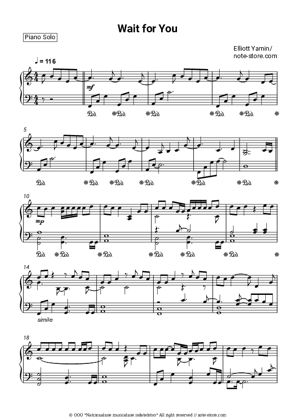 Wait for You - Elliott Yamin Piano Sheet Music - Piano.Solo