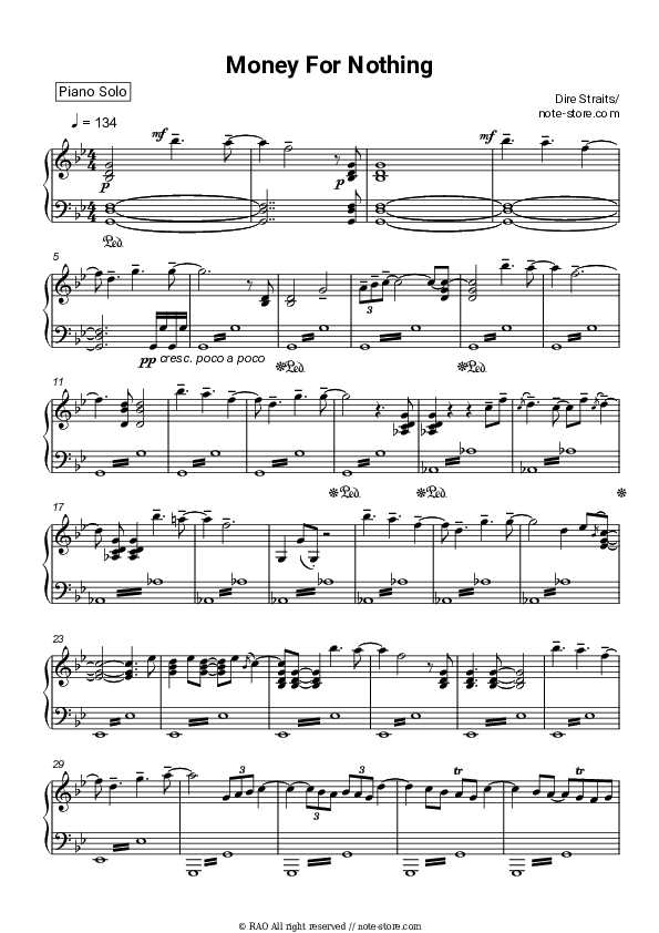 Money for Nothing - Dire Straits Piano Sheet Music - Piano.Solo
