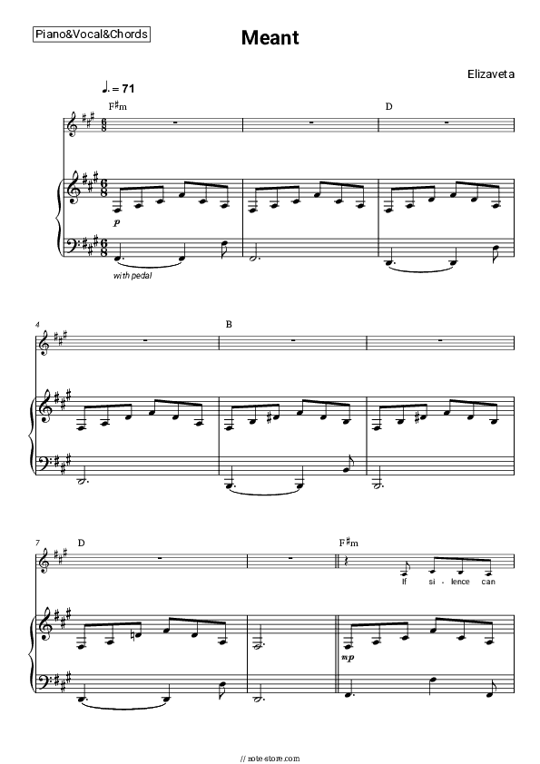 Meant - Elizaveta Piano Sheet Music with the Vocal and Chords - Piano&Vocal&Chords