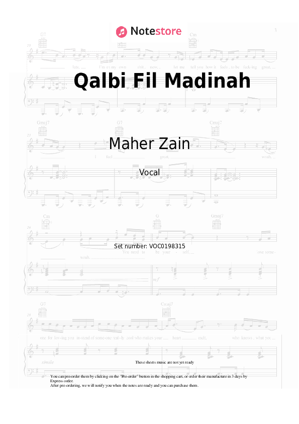 Qalbi Fil Madinah - Maher Zain, Harris J Vocal Sheet Music - Vocal