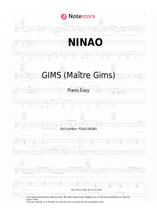 NINAO - GIMS (Maître Gims) Piano Sheet Music Easy - Piano.Easy
