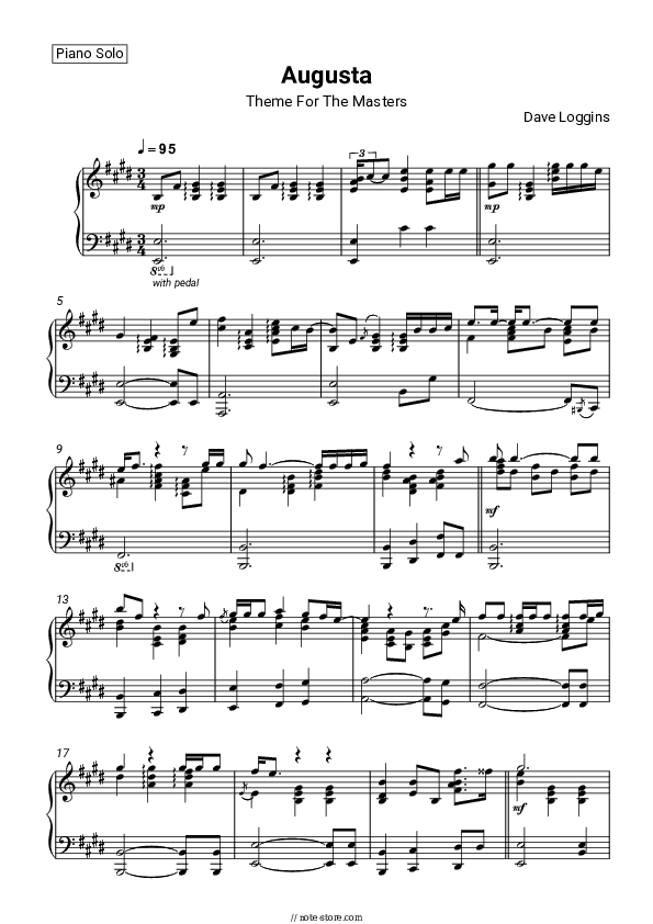 Augusta (Theme For The Masters) - Dave Loggins Piano Sheet Music - Piano.Solo