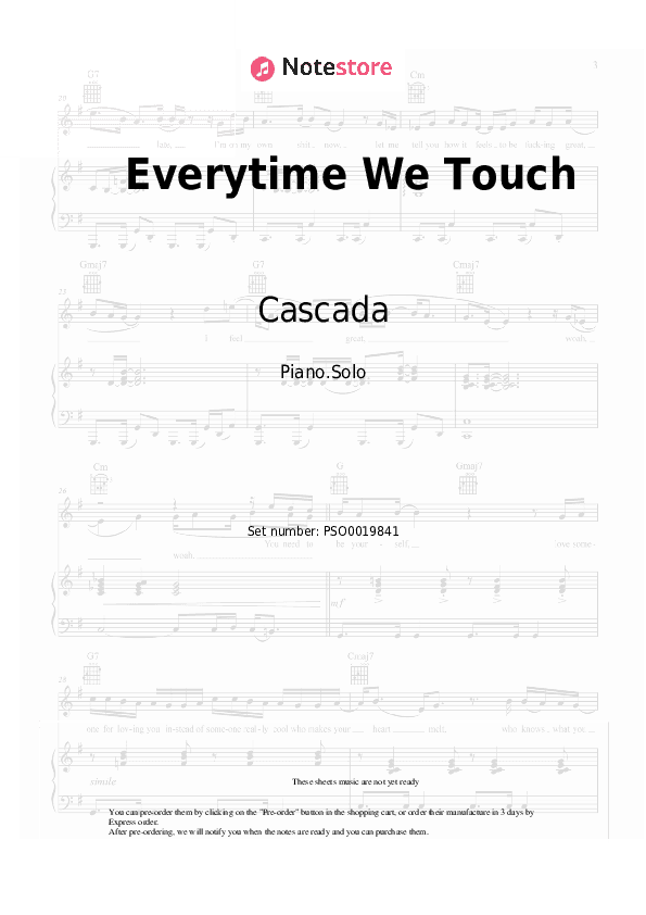 Everytime We Touch - Cascada Piano Sheet Music - Piano.Solo