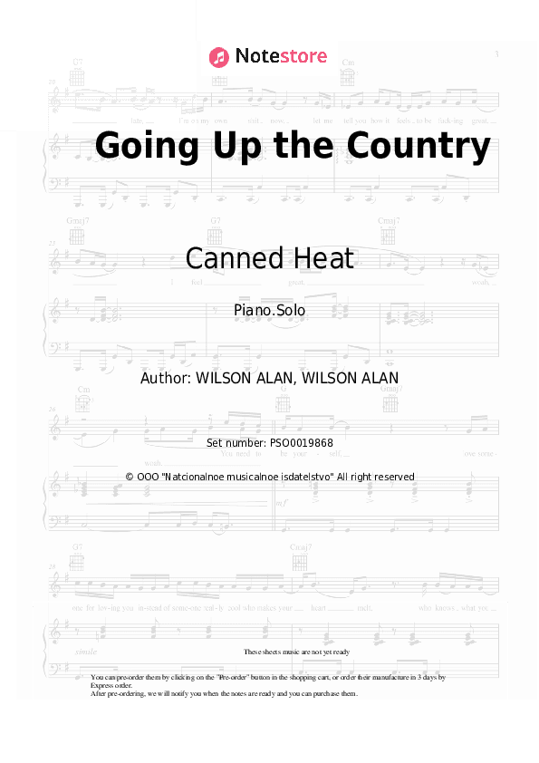Going Up the Country - Canned Heat Piano Sheet Music - Piano.Solo