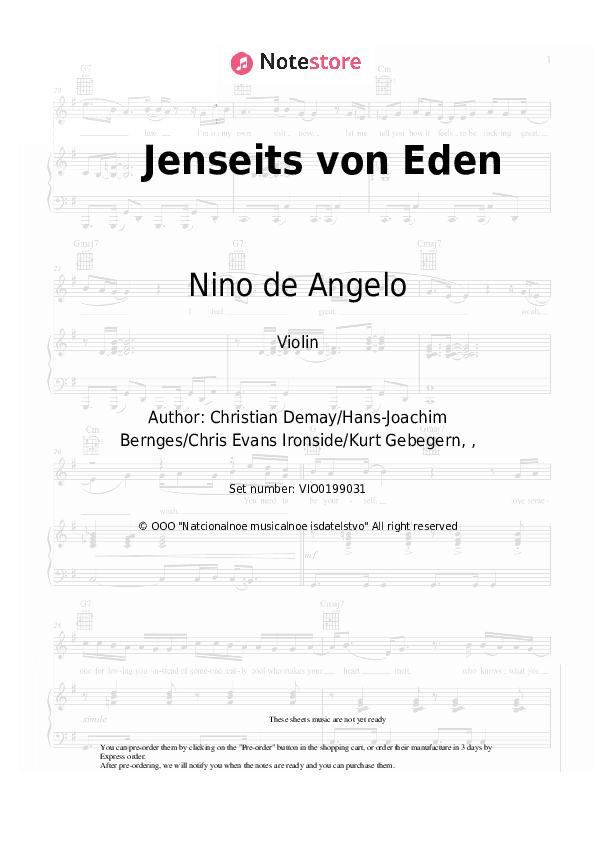 Jenseits von Eden - Nino de Angelo Violin Sheet Music - Violin