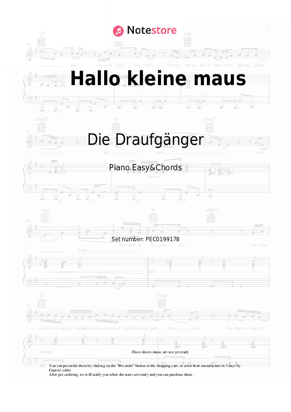 Hallo kleine maus - Die Draufgänger, Hannah Sheet Music Easy and Chords - Piano.Easy&Chords