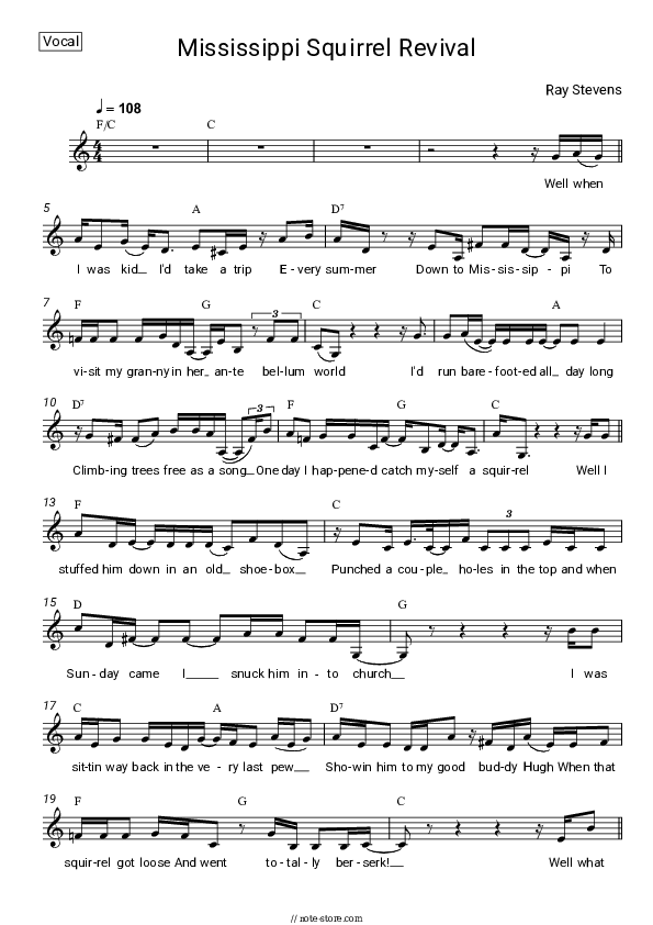 Mississippi Squirrel Revival - Ray Stevens Vocal Sheet Music - Vocal