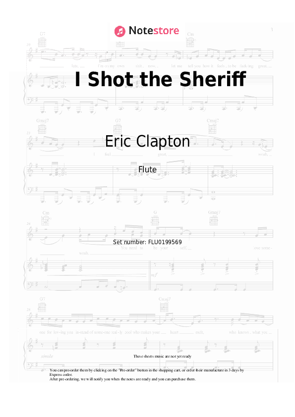 I Shot the Sheriff - Eric Clapton Flute Sheet Music - Flute