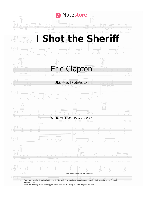 I Shot the Sheriff - Eric Clapton Sheet Music - Ukulele.Tab&Vocal