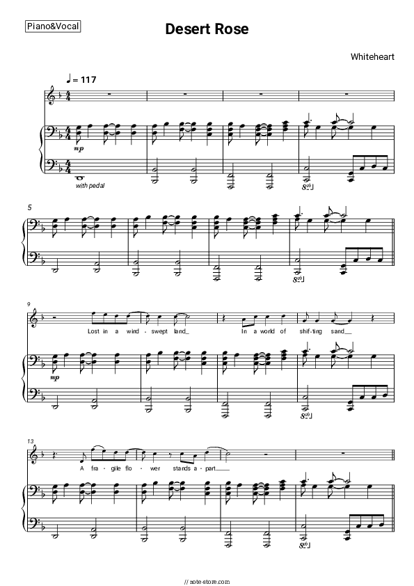 Desert Rose - Whiteheart Piano Sheet Music with the Voice part - Piano&Vocal