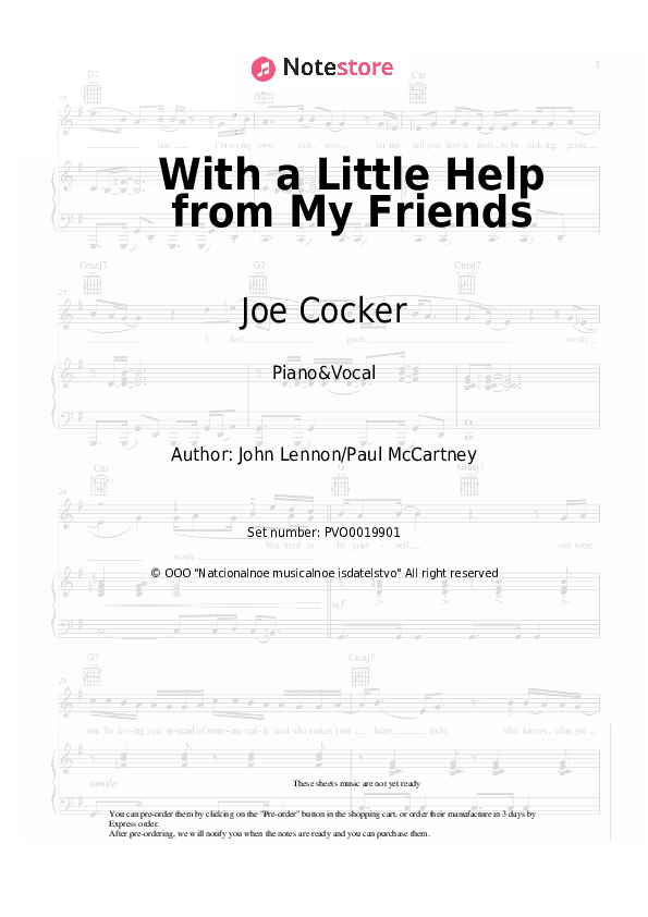 With a Little Help from My Friends - Joe Cocker Piano Sheet Music with the Voice part - Piano&Vocal