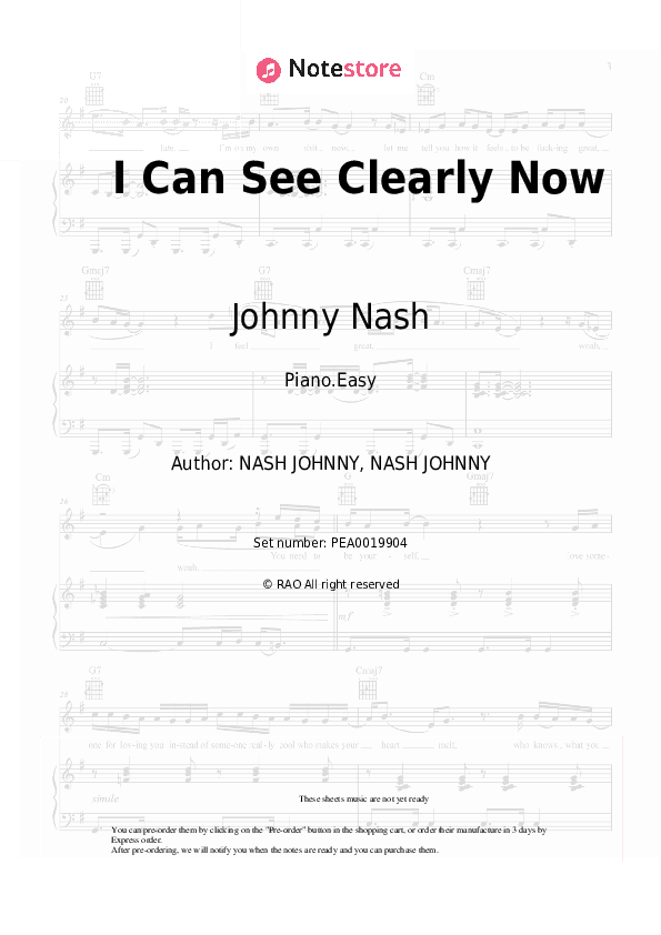 I Can See Clearly Now - Johnny Nash Piano Sheet Music Easy - Piano.Easy