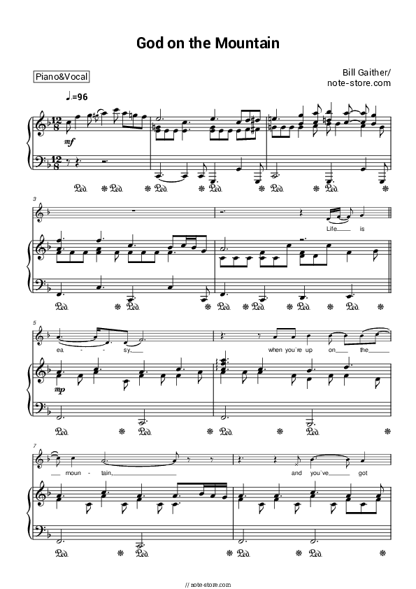 God on the Mountain - Bill Gaither Piano Sheet Music with the Voice part - Piano&Vocal