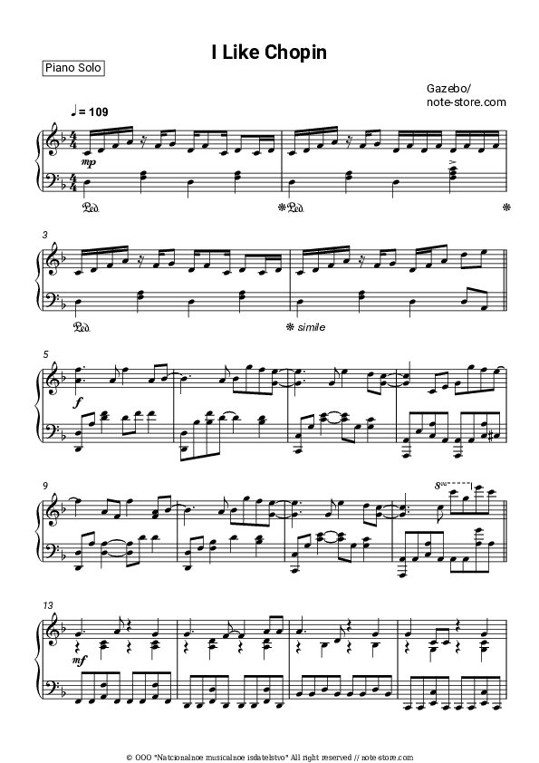 I Like Chopin - Gazebo Piano Sheet Music - Piano.Solo