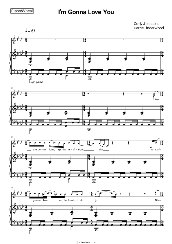 I'm Gonna Love You - Cody Johnson, Carrie Underwood Piano Sheet Music with the Voice part - Piano&Vocal