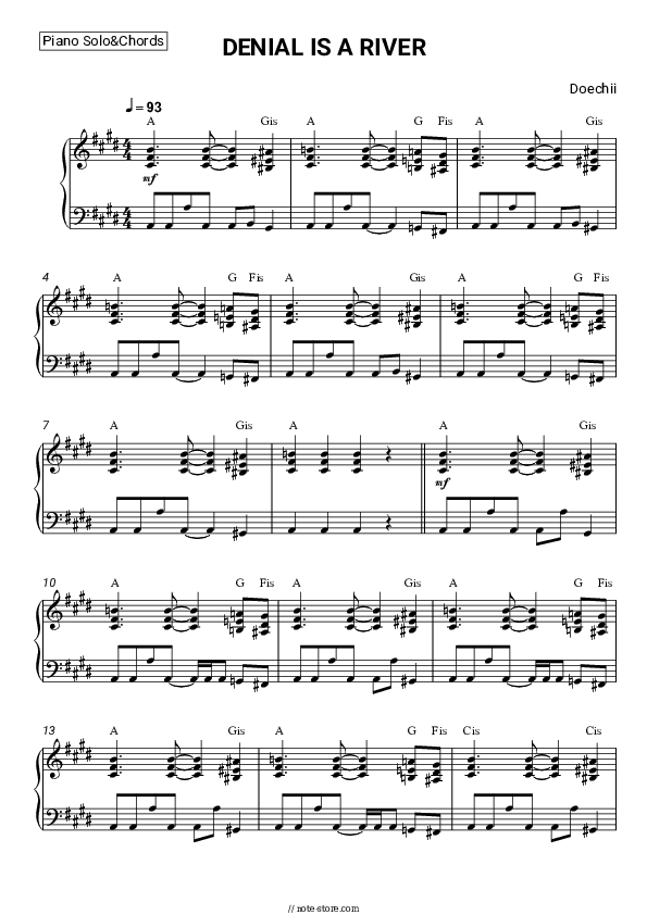 DENIAL IS A RIVER - Doechii Piano Sheet Music and Chords - Piano.Solo&Chords