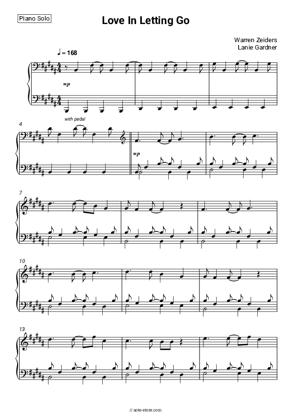 Love In Letting Go - Warren Zeiders, Lanie Gardner Piano Sheet Music - Piano.Solo