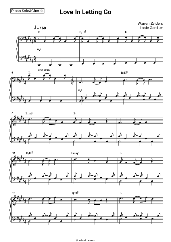 Love In Letting Go - Warren Zeiders, Lanie Gardner Piano Sheet Music and Chords - Piano.Solo&Chords