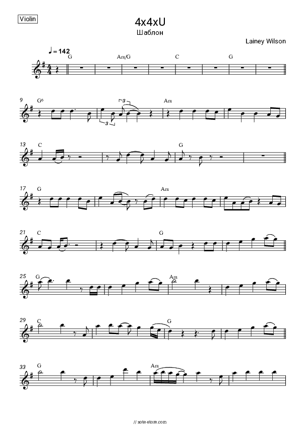 4x4xU - Lainey Wilson Violin Sheet Music - Violin