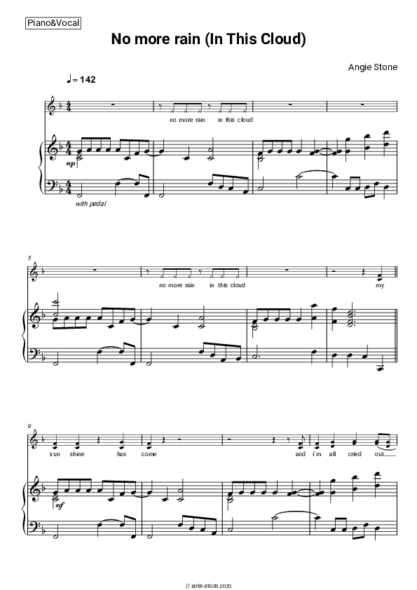 No More Rain (In This Cloud) - Angie Stone Piano Sheet Music with the Voice part - Piano&Vocal