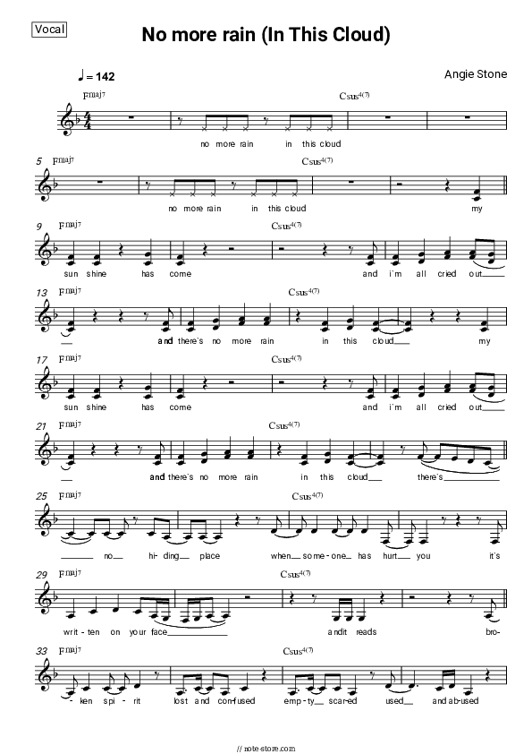 No More Rain (In This Cloud) - Angie Stone Vocal Sheet Music - Vocal