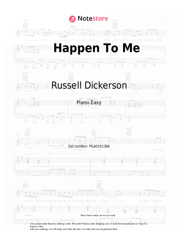 Happen To Me - Russell Dickerson Piano Sheet Music Easy - Piano.Easy