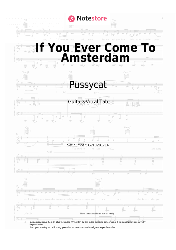 If You Ever Come To Amsterdam - Pussycat Chords and Voice - Guitar&Vocal.Tab