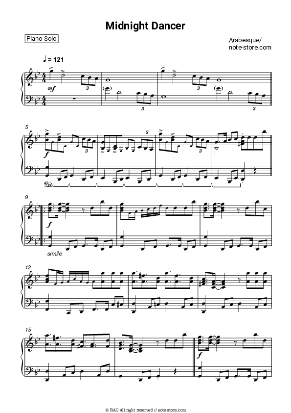 Midnight dancer - Arabesque Piano Sheet Music - Piano.Solo