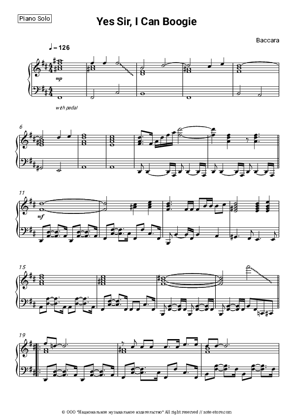 Yes Sir, I Can Boogie - Baccara Piano Sheet Music - Piano.Solo