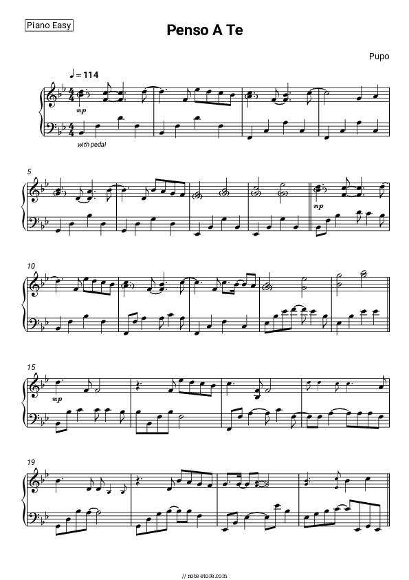 Penso A Te - Pupo Piano Sheet Music Easy - Piano.Easy