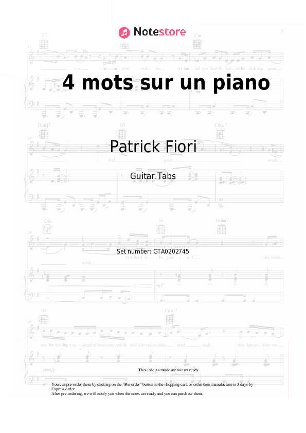 4 mots sur un piano - Patrick Fiori Tabs - Guitar.Tabs