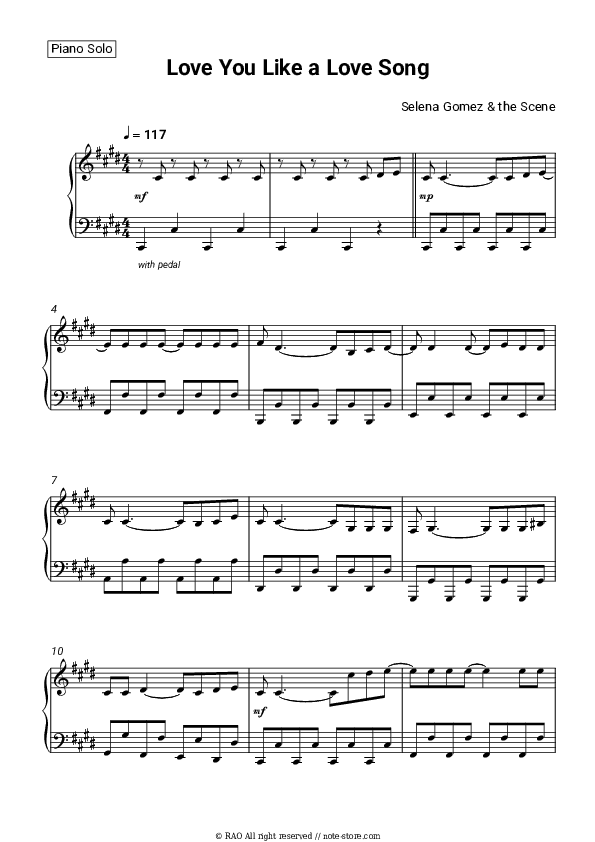 Love You Like a Love Song - Selena Gomez & the Scene Piano Sheet Music - Piano.Solo