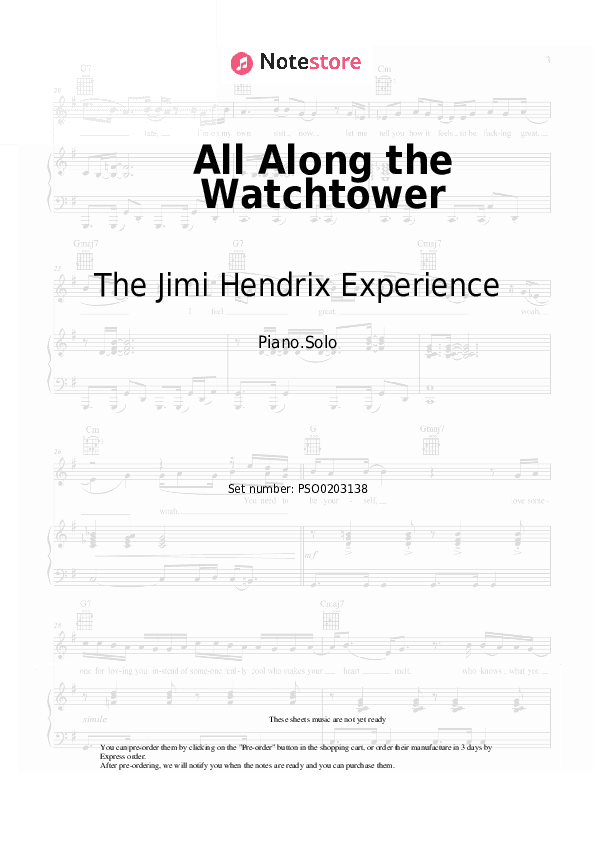 All Along the Watchtower - The Jimi Hendrix Experience Piano Sheet Music - Piano.Solo