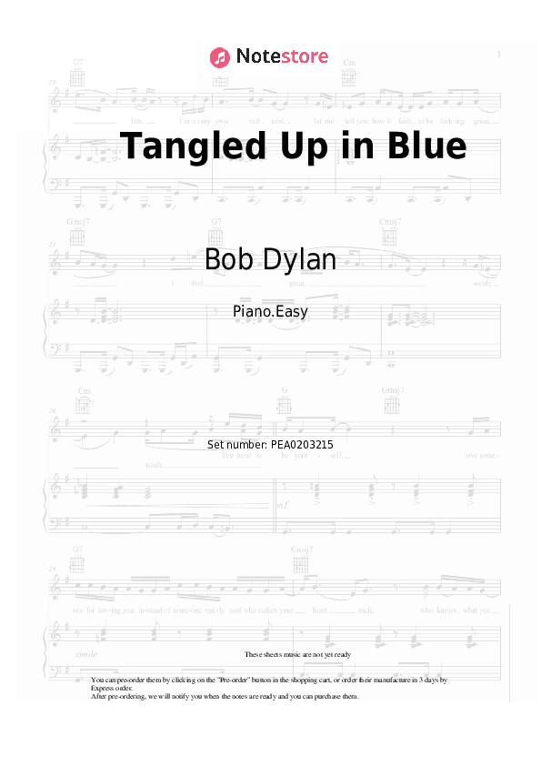 Tangled Up in Blue - Bob Dylan Piano Sheet Music Easy - Piano.Easy