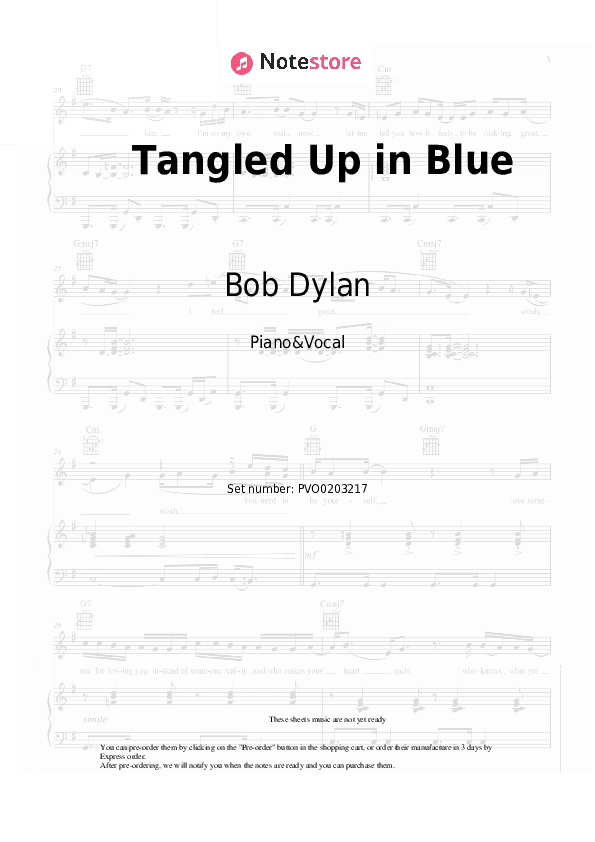 Tangled Up in Blue - Bob Dylan Piano Sheet Music with the Voice part - Piano&Vocal