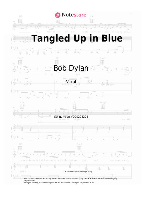 Tangled Up in Blue - Bob Dylan Vocal Sheet Music - Vocal