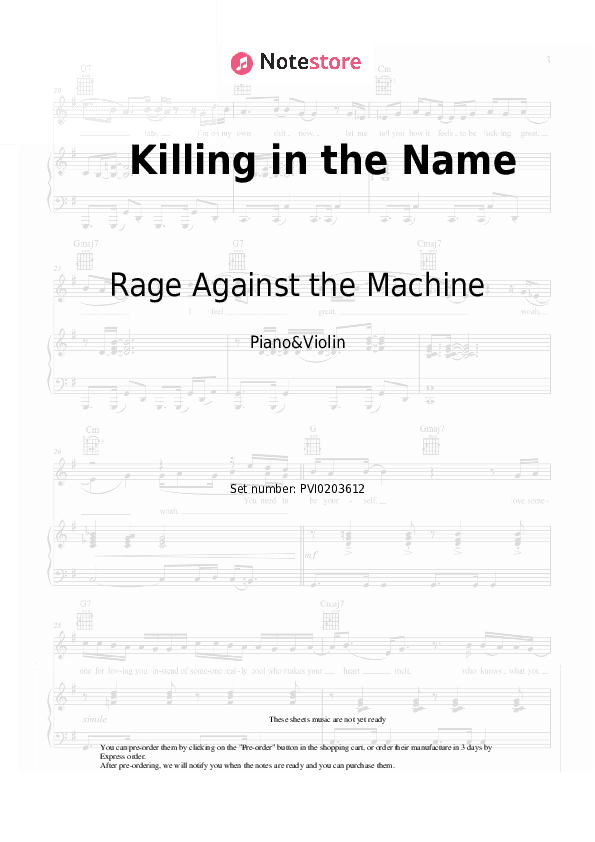 Killing in the Name - Rage Against the Machine Piano Sheet Music and Violin - Piano&Violin