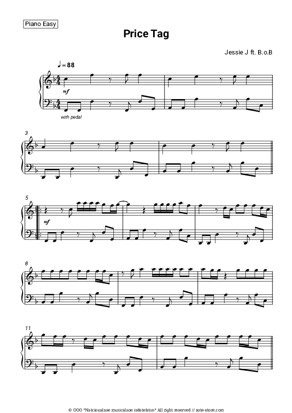 Price Tag - Jessie J Piano Sheet Music Easy - Piano.Easy