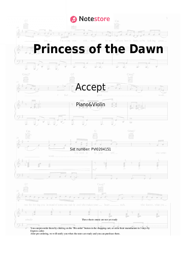 Princess of the Dawn - Accept Piano Sheet Music and Violin - Piano&Violin