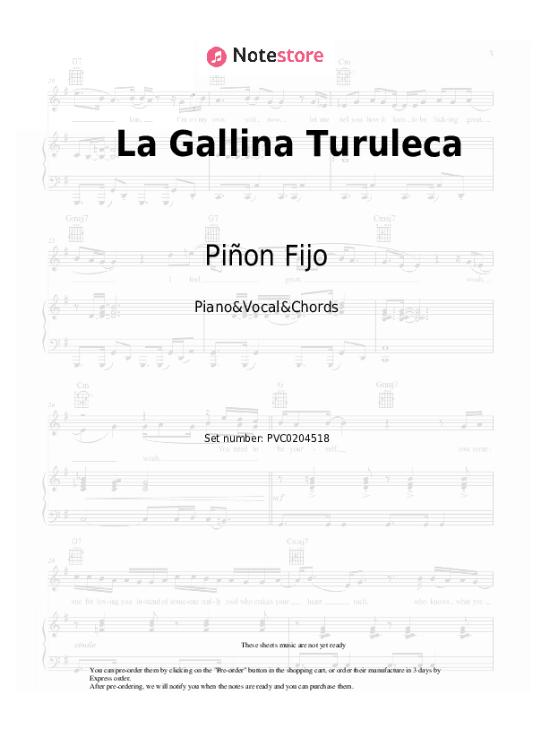 La Gallina Turuleca - Piñon Fijo Piano Sheet Music with the Vocal and Chords - Piano&Vocal&Chords