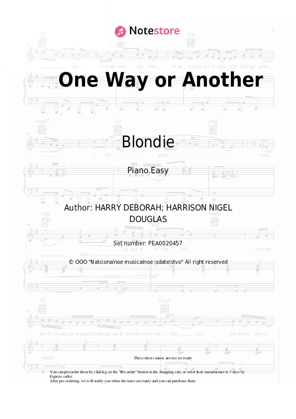 One Way or Another - Blondie Piano Sheet Music Easy - Piano.Easy