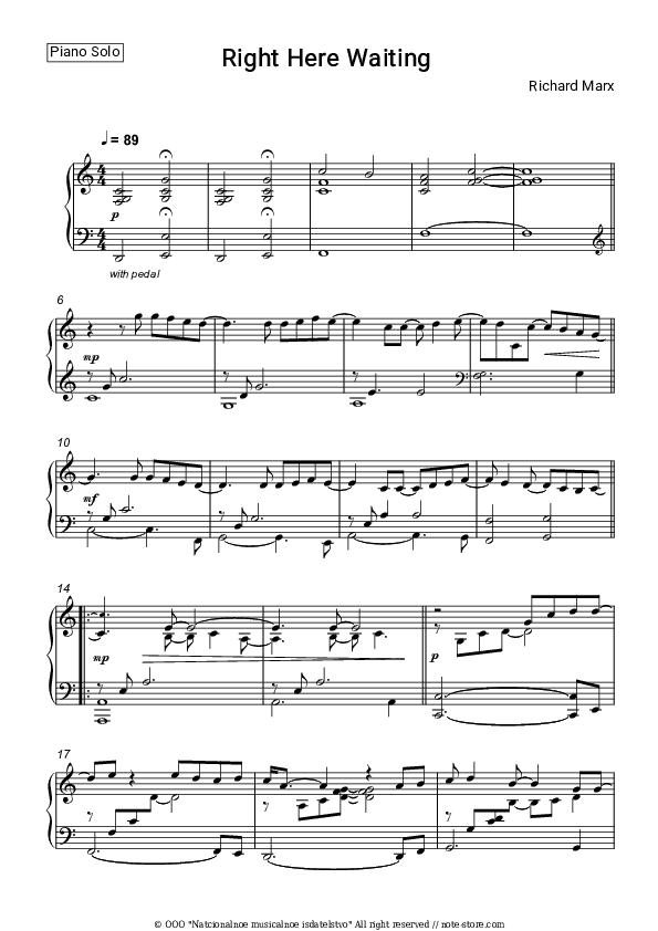Right Here Waiting - Richard Marx Piano Sheet Music - Piano.Solo