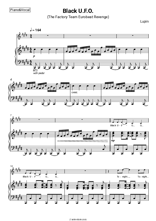 Black U.F.O. (The Factory Team Eurobeat Revenge) - Lupin Piano Sheet Music with the Voice part - Piano&Vocal