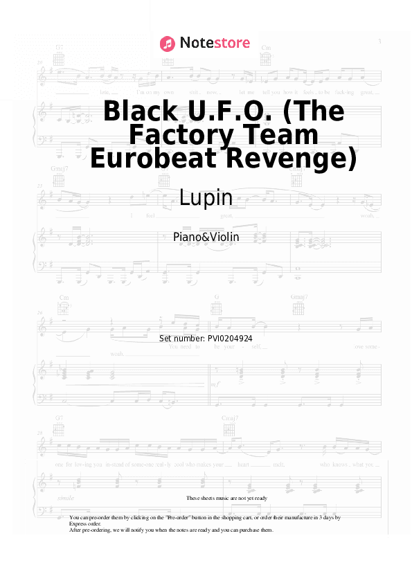 Black U.F.O. (The Factory Team Eurobeat Revenge) - Lupin Piano Sheet Music and Violin - Piano&Violin