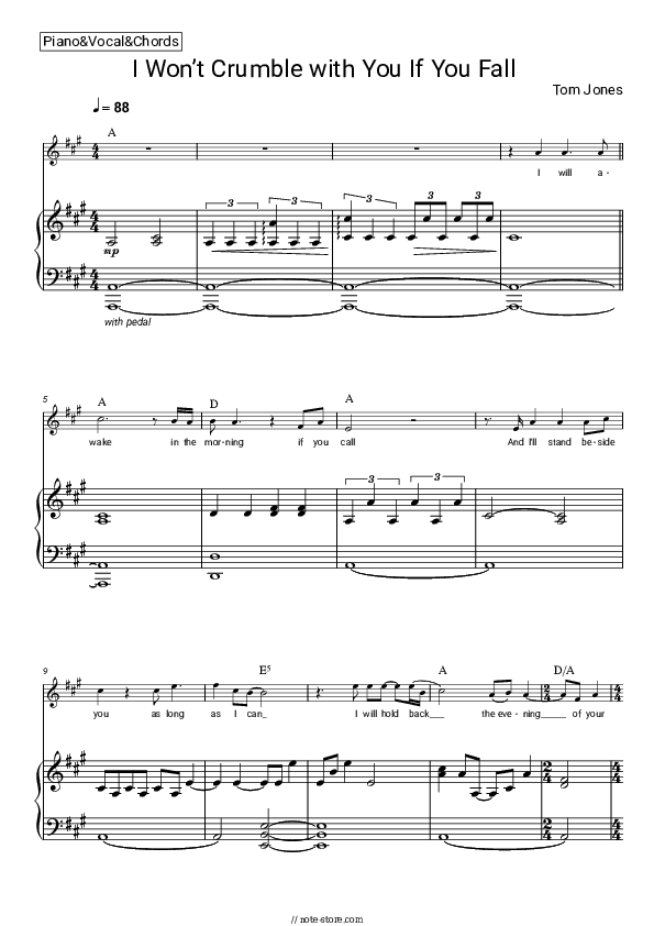 I Won’t Crumble with You If You Fall - Tom Jones Piano Sheet Music with the Vocal and Chords - Piano&Vocal&Chords