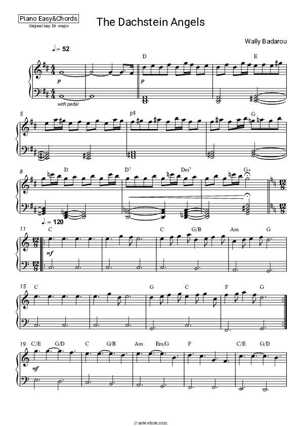 The Dachstein Angels - Wally Badarou Sheet Music Easy and Chords - Piano.Easy&Chords