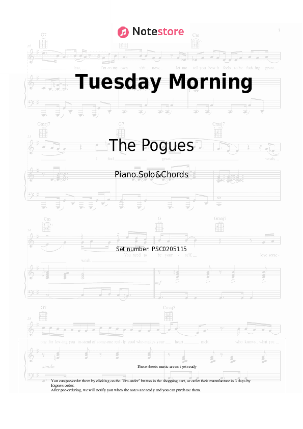 Tuesday Morning - The Pogues Piano Sheet Music and Chords - Piano.Solo&Chords